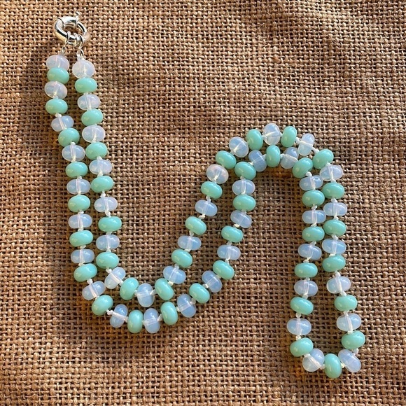 Mint Rondelle Glass & Opal Stone Beads Necklace Knotted Handmade New - Picture 10 of 10